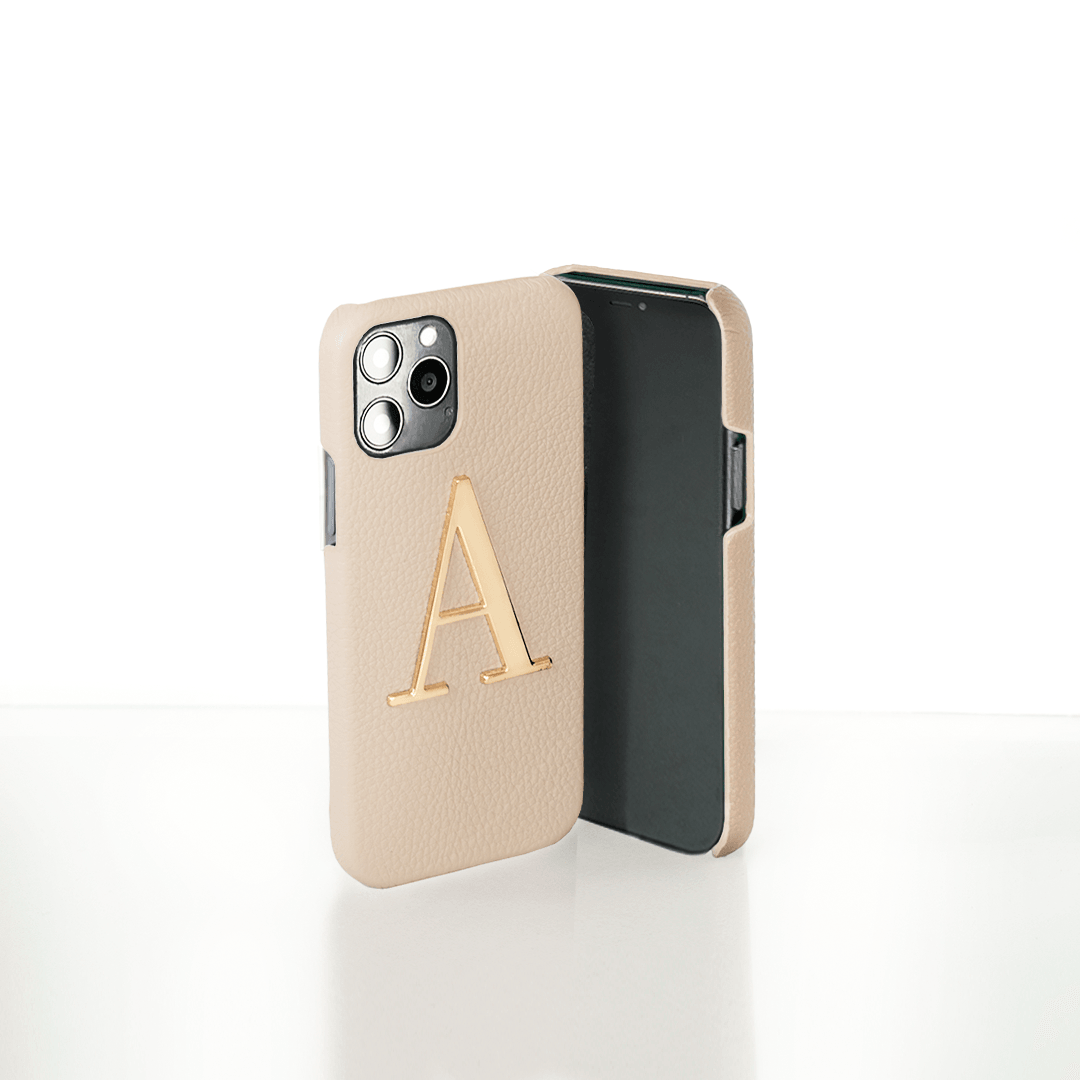  The Best Beige Pebble Genuine Leather Letter Phone Case using High Quality Material | iPhone Latest Model Cases Available with cheap Price