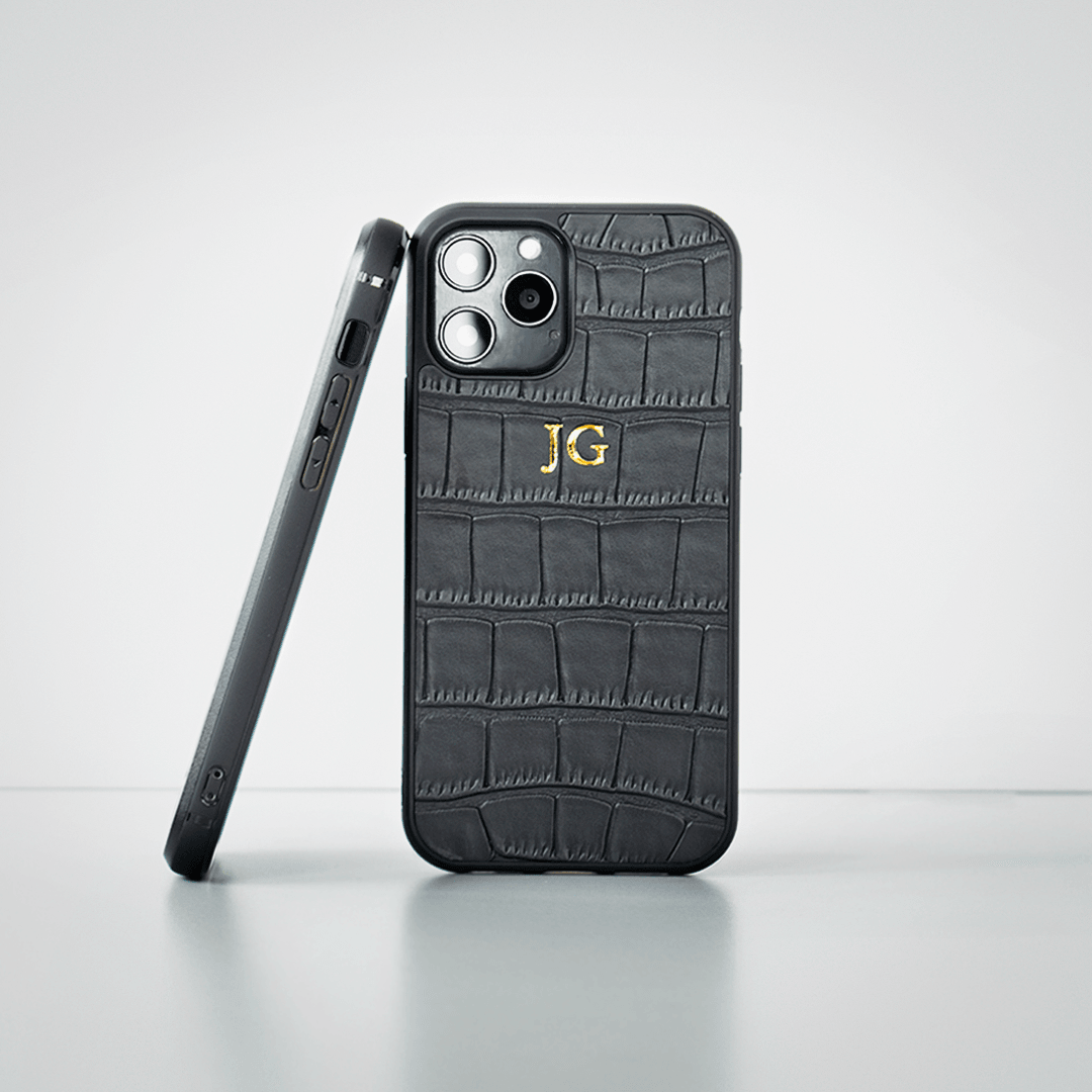 Black Croc Leather Phone Case | iPhone and Samsung