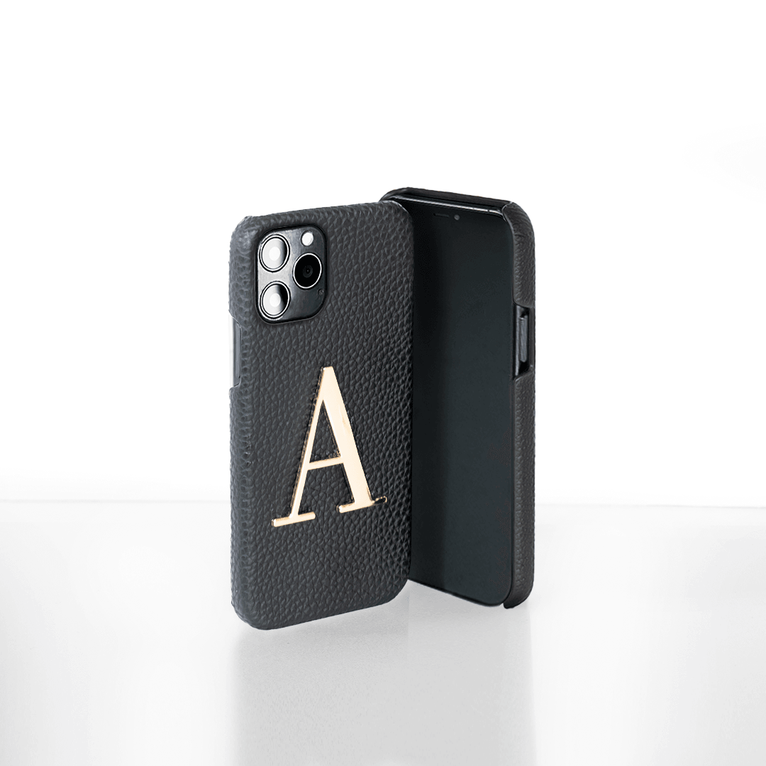 Black Pebble Genuine Leather Letter Phone Case | The Best Black Leather Phone Cases | Using High Quality Material | iPhone Latest Model Cases