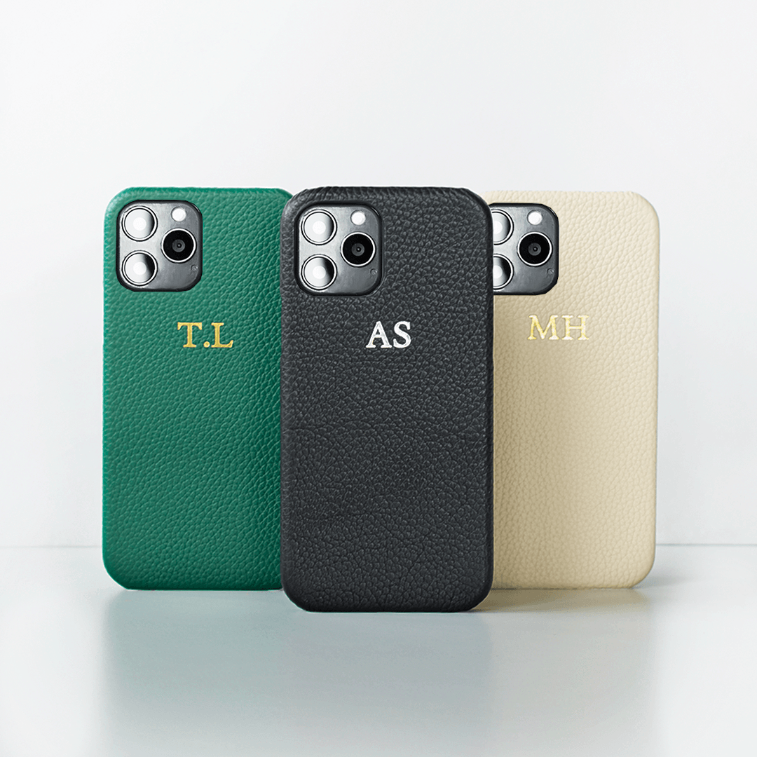 The Best Pebble Genuine Leather iPhone Cases available with different colors and custom logo | Green, Black and Gray colors 