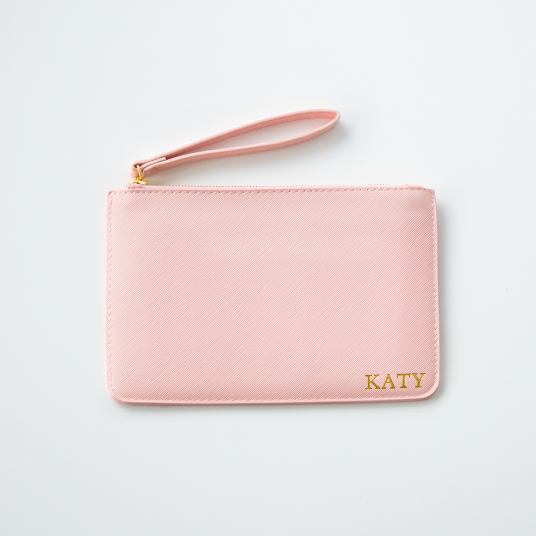 Personalised Leather Clutch Bag | Bridesmaid Wedding Gift | Pink, White, Grey & Black