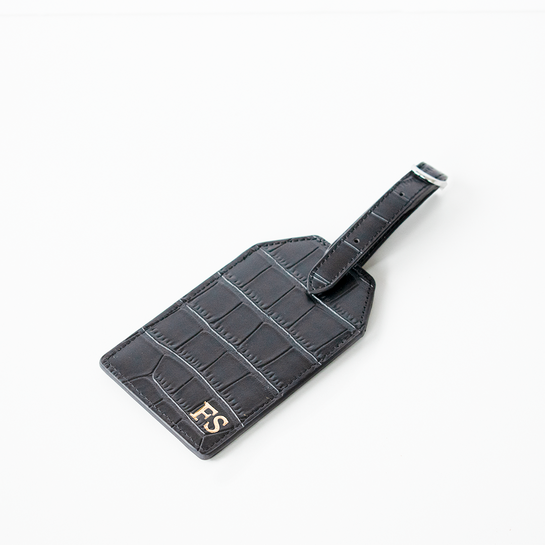 Black Croc Leather Luggage Tag