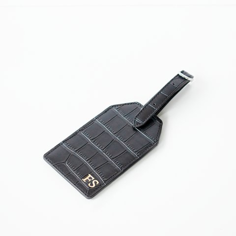 Black Croc Leather Luggage Tag & Passport Holder | Travel Essentials