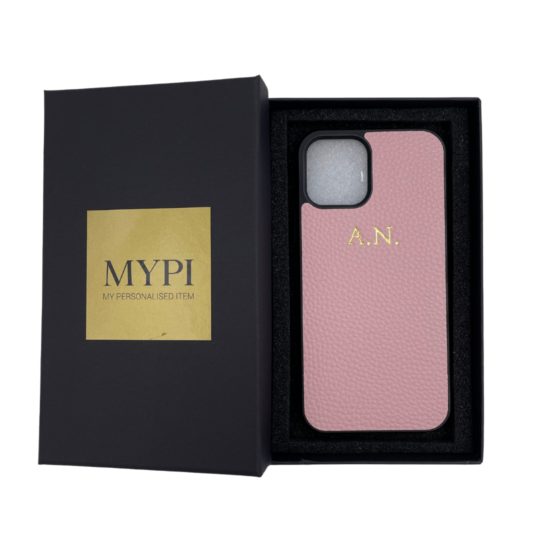 Personalised Pink Pebble Leather Phone Case & Card Holder Set 