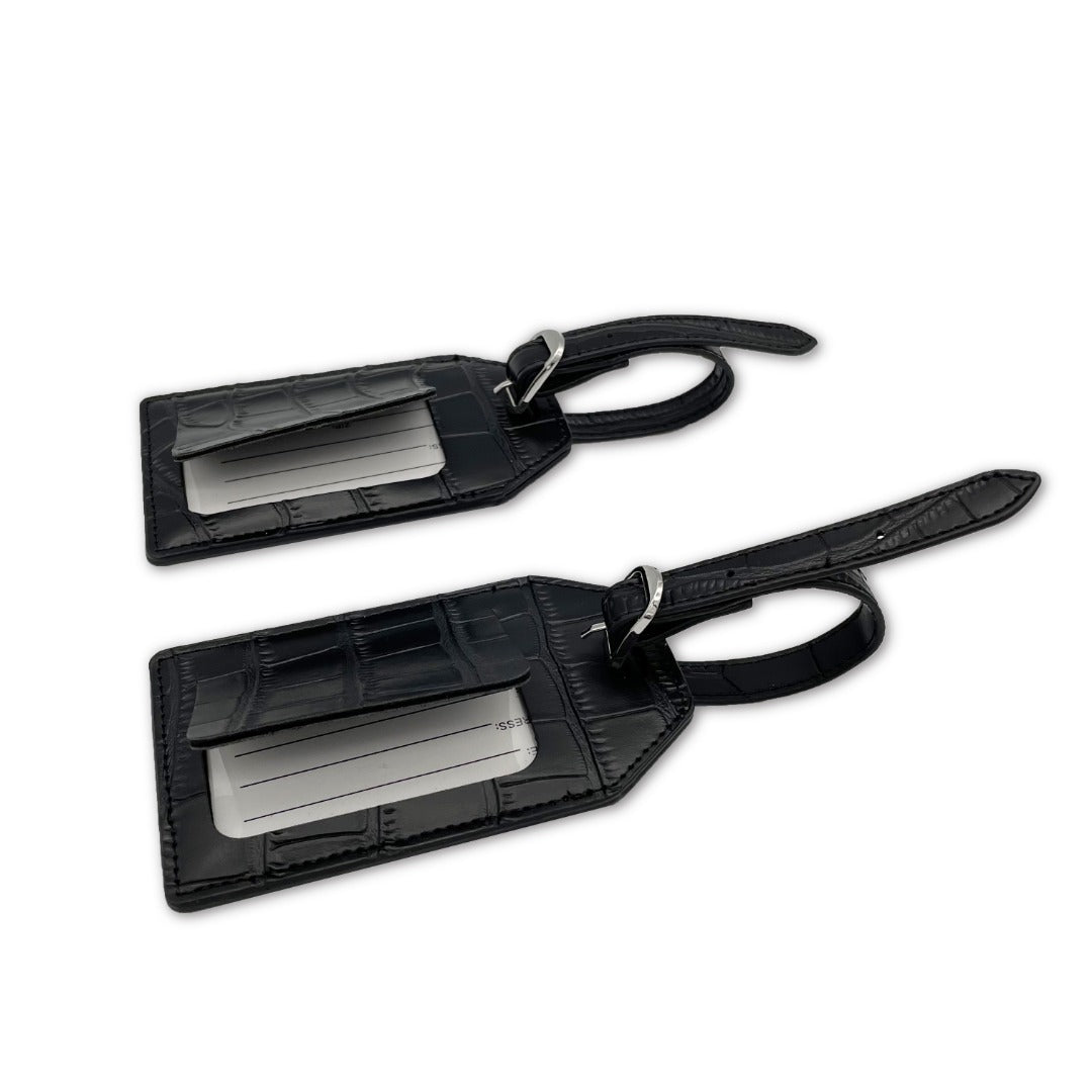 Black Croc Leather Luggage Tag & Passport Holder | Travel Essentials